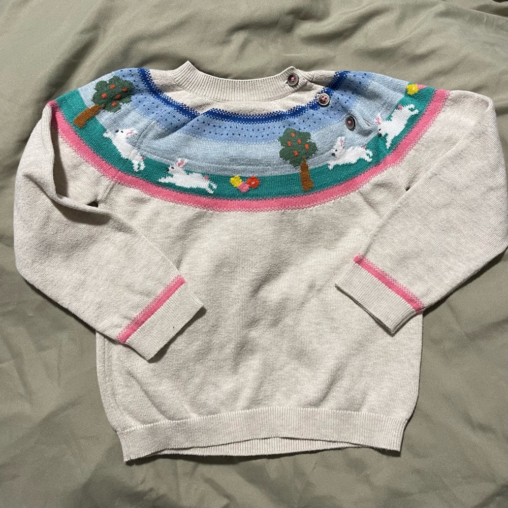 Baby Boden crewneck bunny sweater 2-3yr